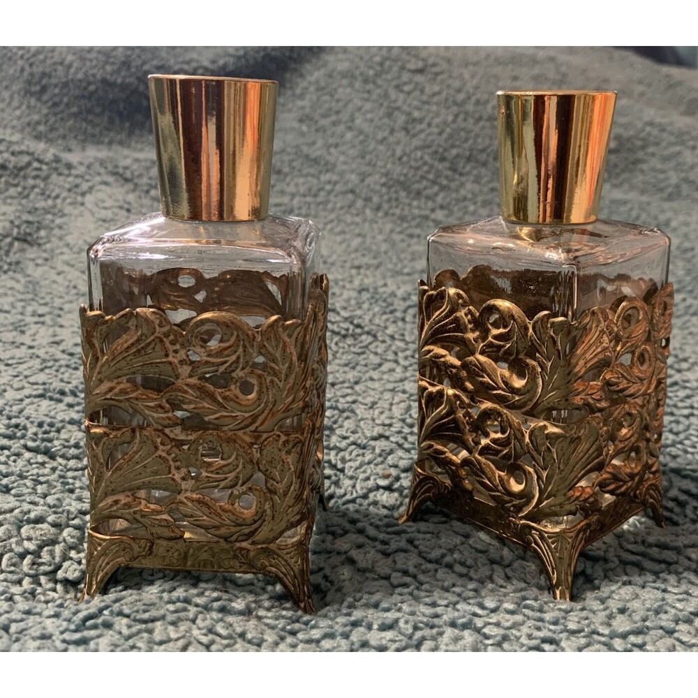 Metal Gold  Encased Glass Vanity/perfume Bottles